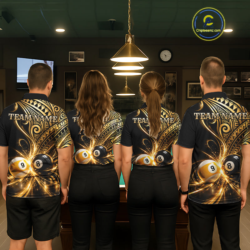 Custom Gold Polynesian Tribal Pool Polo 1/4-Zip Shirt For Women 8 Ball 9 Ball Light Billiard Team Jersey NYN4983