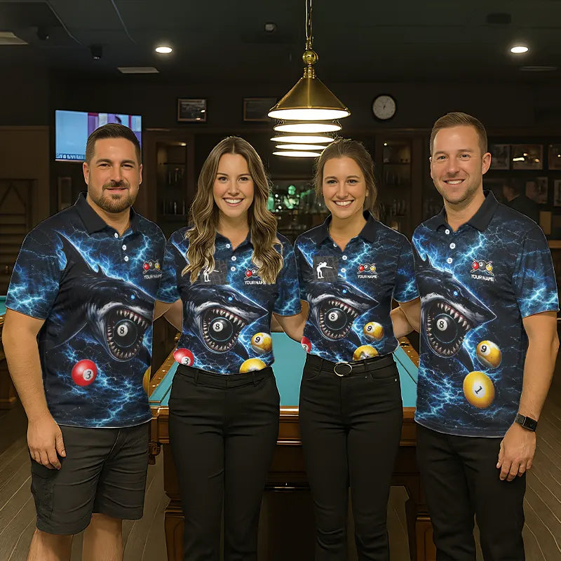 Thunder Blue Funny Shark Play Pool 8 Ball Women's Billiard Shirt Custom Billiard Team League Attire NYN2558