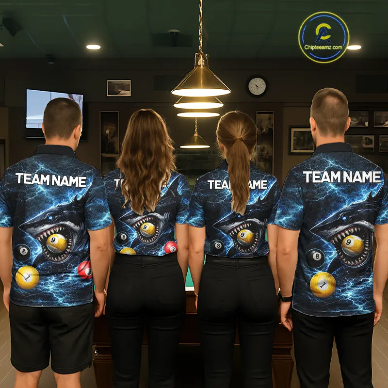 Thunder Blue Funny Shark Play Pool 8 Ball Women's Billiard Shirt Custom Billiard Team League Attire NYN2558