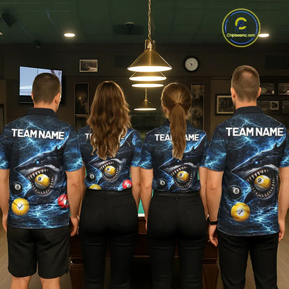 Thunder Blue Funny Shark Play Pool 8 Ball Women's Billiard Shirt Custom Billiard Team League Attire NYN2558