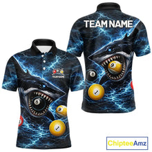 Load image into Gallery viewer, Thunder Blue Funny Shark Play Pool 8 Ball Men's Billiard Shirt Custom Billiard Team League Attire NYN2558