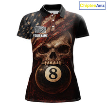 Load image into Gallery viewer, Grunge Vintage US Flag Skull Pool 8 Ball Women's Billiard Shirt Custom Retro Billiard Team Attire NYN2563