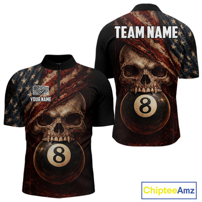 Grunge Vintage US Flag Skull Pool 8 Ball Men Billiard Shirt Custom Retro Billiard Team Attire NYN2563