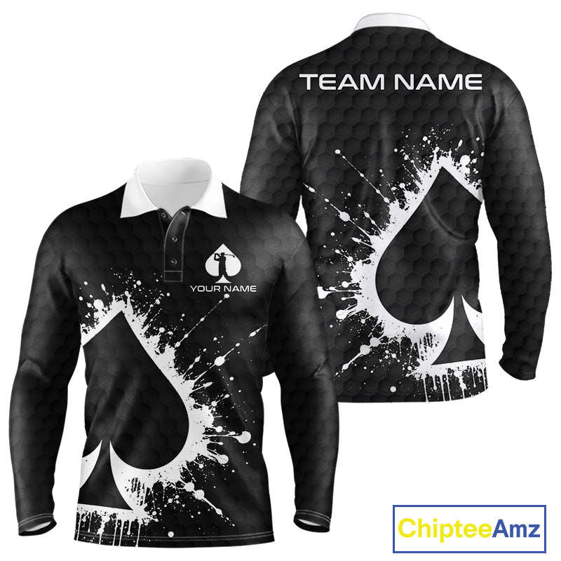 Poker splatter golf polo long sleeve shirt for men custom name golf team apparel