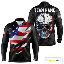 Load image into Gallery viewer, Black golf ball American skull golf polo long sleeve shirt for men patriotic team outfit
