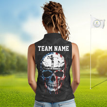 Load image into Gallery viewer, Womens US Flag Golf Polo Shirts Custom Black Golf Ball Pattern American Skull Golf Team Outfits NYN3327