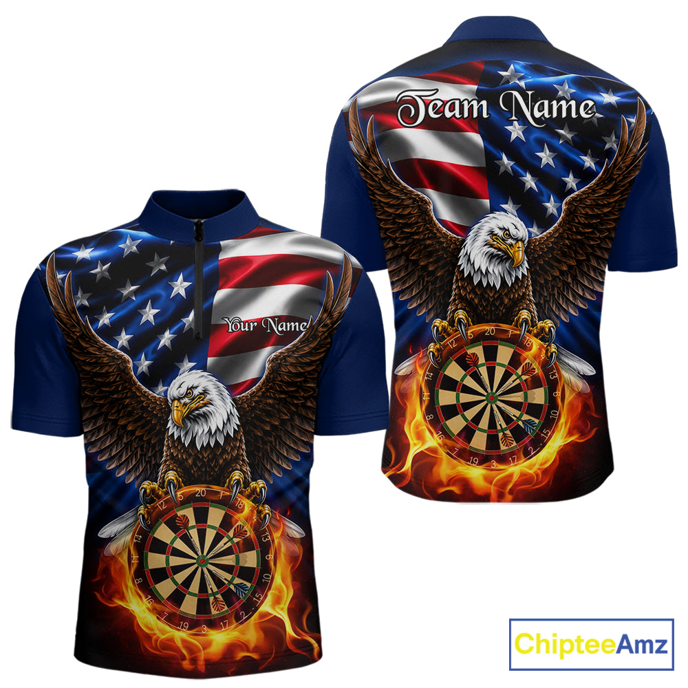 Fire Flame Eagle Men's Quarter-Zip Dart Shirt, Personalized Patriot League Jersey