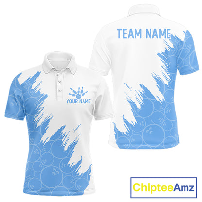 White & Blue Bowling Ball Pattern Mens Bowling Shirt Custom Polo & Quarter-Zip Bowling Team Jersey NYN4238