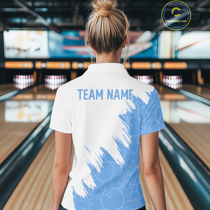 White & Blue Bowling Ball Pattern Womens Bowling Shirt Custom Polo & Quarter-Zip Bowling Team Jersey NYN4238