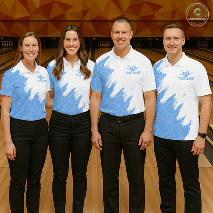 White & Blue Bowling Ball Pattern Womens Bowling Shirt Custom Polo & Quarter-Zip Bowling Team Jersey NYN4238