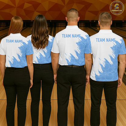 White & Blue Bowling Ball Pattern Womens Bowling Shirt Custom Polo & Quarter-Zip Bowling Team Jersey NYN4238