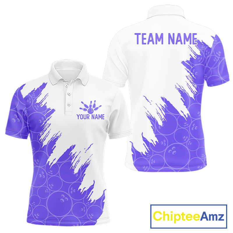 White & Purple Bowling Ball Pattern Mens Bowling Shirt Custom Polo & Quarter-Zip Bowling Team Jersey NYN4239