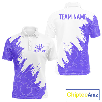 White & Purple Bowling Ball Pattern Mens Bowling Shirt Custom Polo & Quarter-Zip Bowling Team Jersey NYN4239