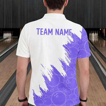 White & Purple Bowling Ball Pattern Mens Bowling Shirt Custom Polo & Quarter-Zip Bowling Team Jersey NYN4239