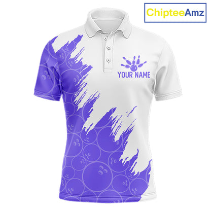 White & Purple Bowling Ball Pattern Mens Bowling Shirt Custom Polo & Quarter-Zip Bowling Team Jersey NYN4239
