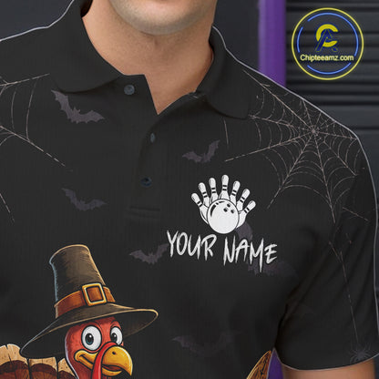 Custom Funny Beer Turkey Pumpkin Bowling Shirt For Men Polo & Quarter-Zip Halloween Bowling Jersey NYN4240
