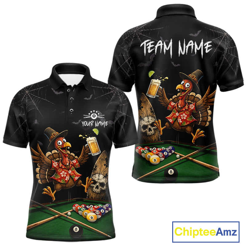 Funny Turkey Jumping With Beer Halloween Pool Billiard Shirt Custom Halloween Billiard Jersey For Men NYN4241