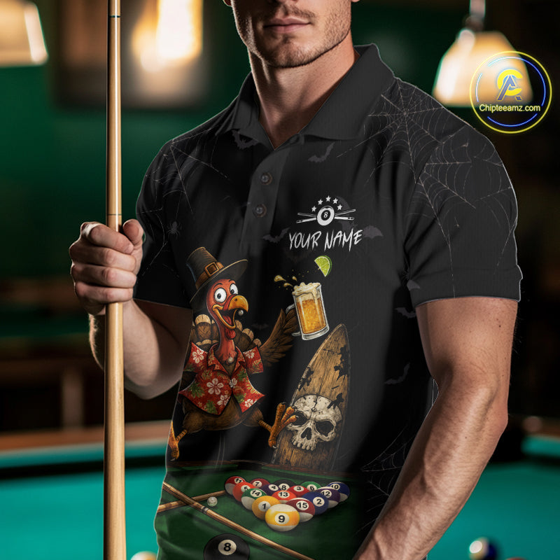 Funny Turkey Jumping With Beer Halloween Pool Billiard Shirt Custom Halloween Billiard Jersey For Men NYN4241
