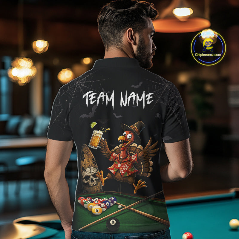Funny Turkey Jumping With Beer Halloween Pool Billiard Shirt Custom Halloween Billiard Jersey For Men NYN4241