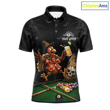 Funny Turkey Jumping With Beer Halloween Pool Billiard Shirt Custom Halloween Billiard Jersey For Men NYN4241