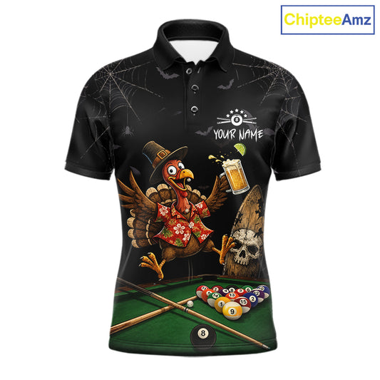 Funny Turkey Jumping With Beer Halloween Pool Billiard Shirt Custom Halloween Billiard Jersey For Men NYN4241