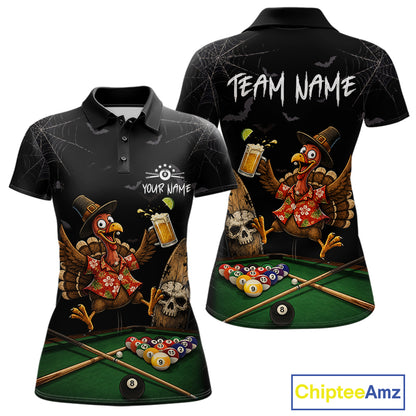 Funny Turkey Jumping With Beer Halloween Pool Billiard Shirt Custom Halloween Billiard Jersey For Women NYN4241