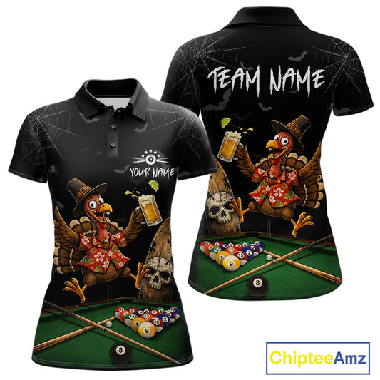 Funny Turkey Jumping With Beer Halloween Pool Billiard Shirt Custom Halloween Billiard Jersey For Women NYN4241