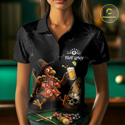 Funny Turkey Jumping With Beer Halloween Pool Billiard Shirt Custom Halloween Billiard Jersey For Women NYN4241