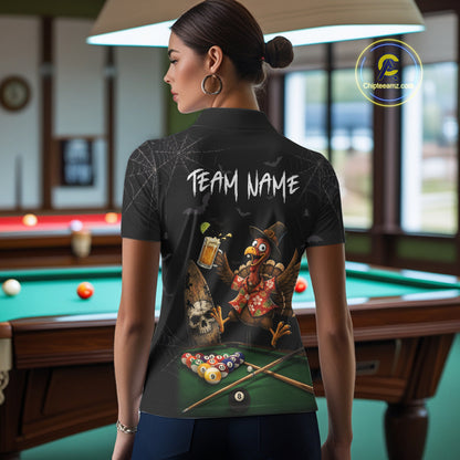Funny Turkey Jumping With Beer Halloween Pool Billiard Shirt Custom Halloween Billiard Jersey For Women NYN4241
