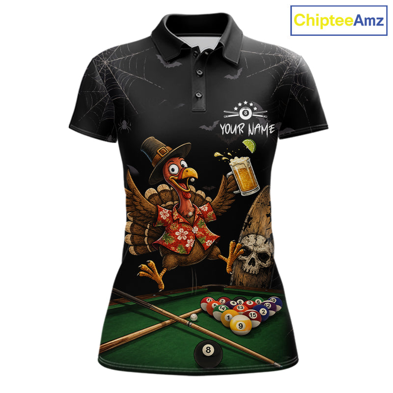Funny Turkey Jumping With Beer Halloween Pool Billiard Shirt Custom Halloween Billiard Jersey For Women NYN4241