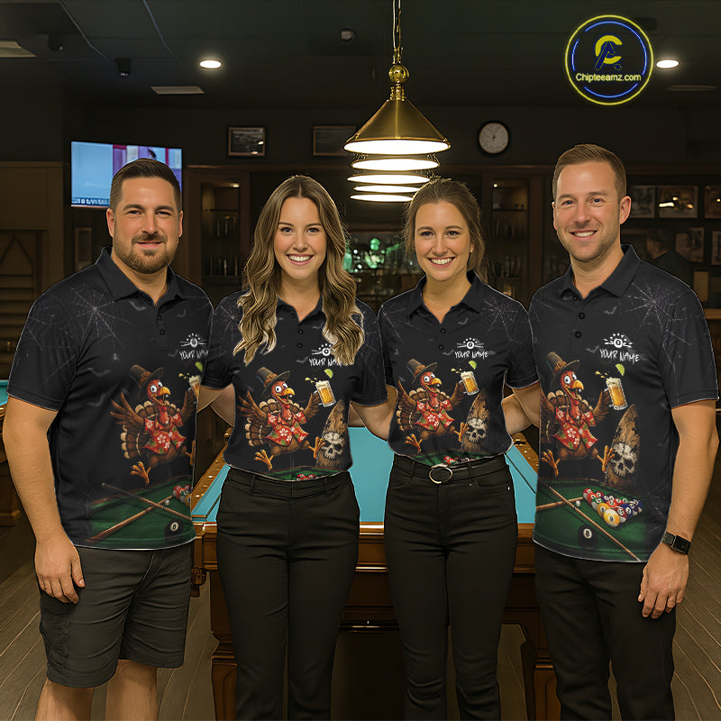 Funny Turkey Jumping With Beer Halloween Pool Billiard Shirt Custom Halloween Billiard Jersey For Men NYN4241