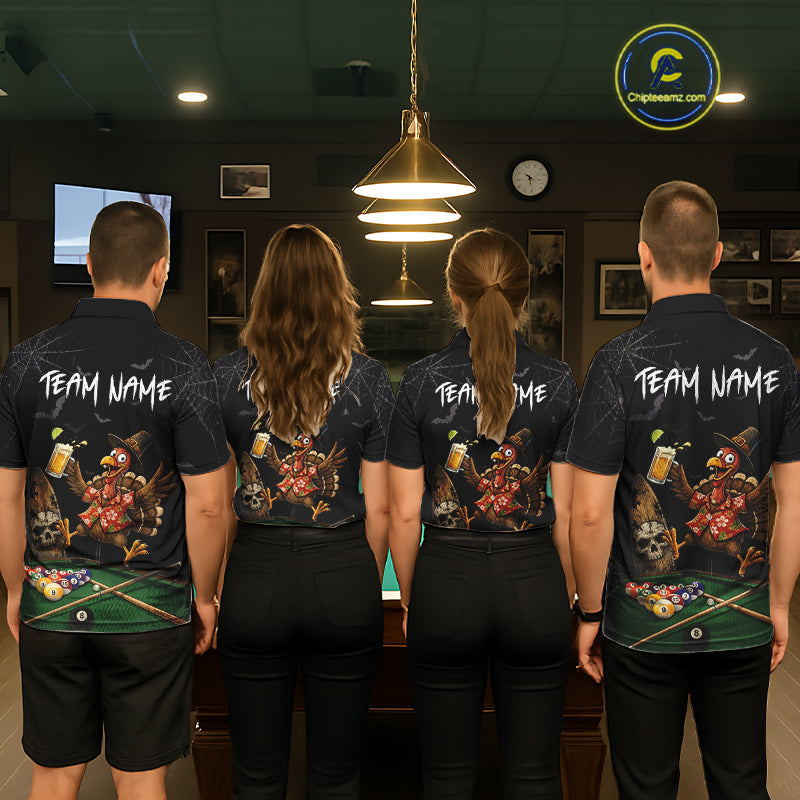 Funny Turkey Jumping With Beer Halloween Pool Billiard Shirt Custom Halloween Billiard Jersey For Men NYN4241