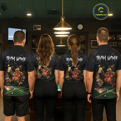 Funny Turkey Jumping With Beer Halloween Pool Billiard Shirt Custom Halloween Billiard Jersey For Men NYN4241