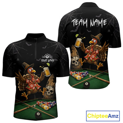 Funny Turkey Jumping With Beer Halloween Pool Billiard Shirt Custom Halloween Billiard Jersey For Men NYN4241