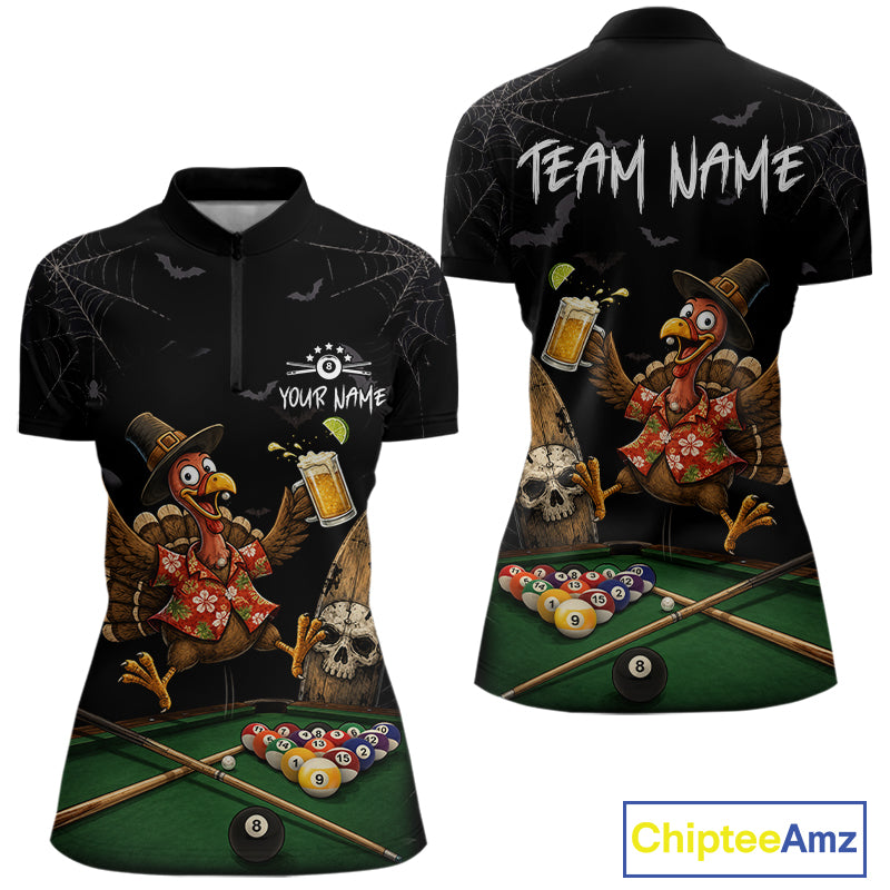 Funny Turkey Jumping With Beer Halloween Pool Billiard Shirt Custom Halloween Billiard Jersey For Women NYN4241