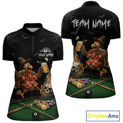Funny Turkey Jumping With Beer Halloween Pool Billiard Shirt Custom Halloween Billiard Jersey For Women NYN4241