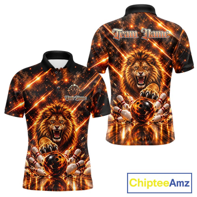 Fire Lion Bowling Shirt For Men Custom Lion Thunder Bowler Polo 1/4-Zip Jersey Bowling Team League NYN4637