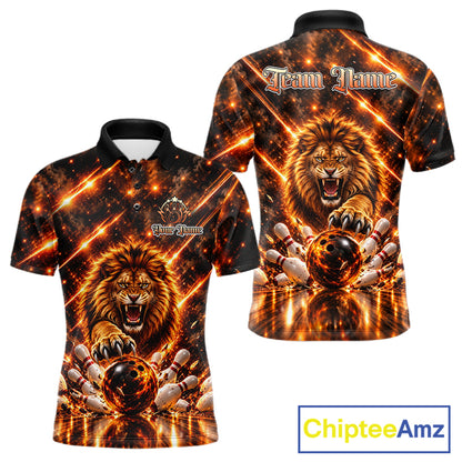 Fire Lion Bowling Shirt For Men Custom Lion Thunder Bowler Polo 1/4-Zip Jersey Bowling Team League NYN4637
