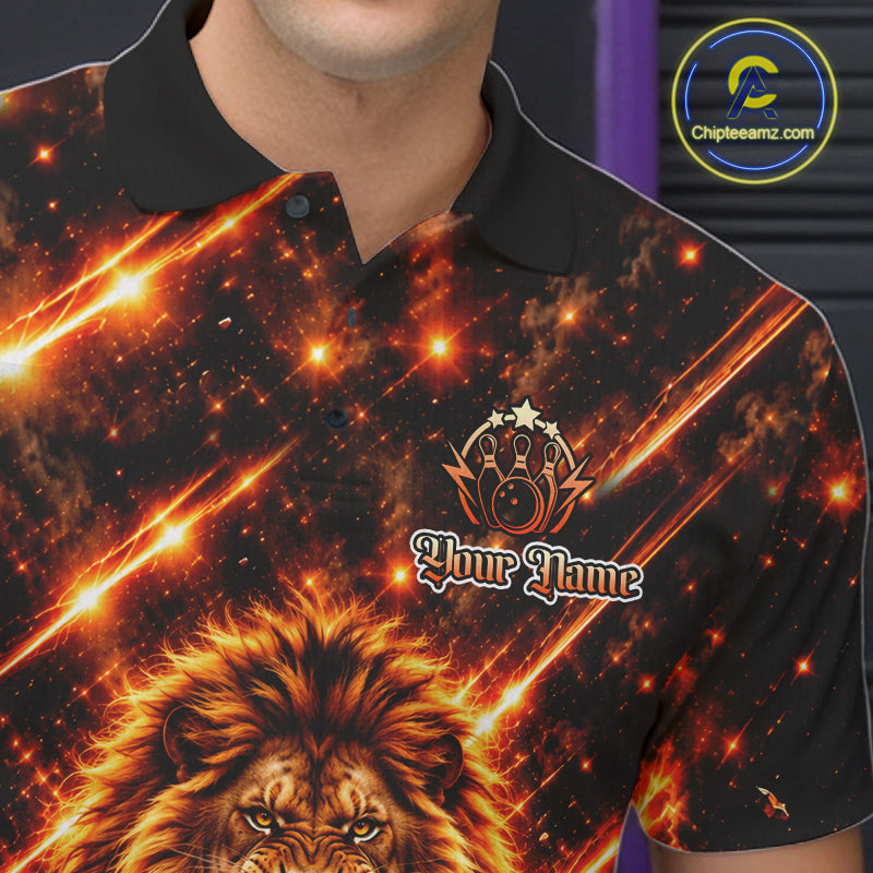 Fire Lion Bowling Shirt For Men Custom Lion Thunder Bowler Polo 1/4-Zip Jersey Bowling Team League NYN4637