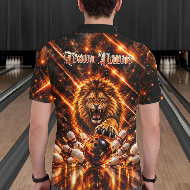 Fire Lion Bowling Shirt For Men Custom Lion Thunder Bowler Polo 1/4-Zip Jersey Bowling Team League NYN4637