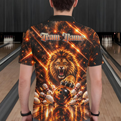 Fire Lion Bowling Shirt For Men Custom Lion Thunder Bowler Polo 1/4-Zip Jersey Bowling Team League NYN4637