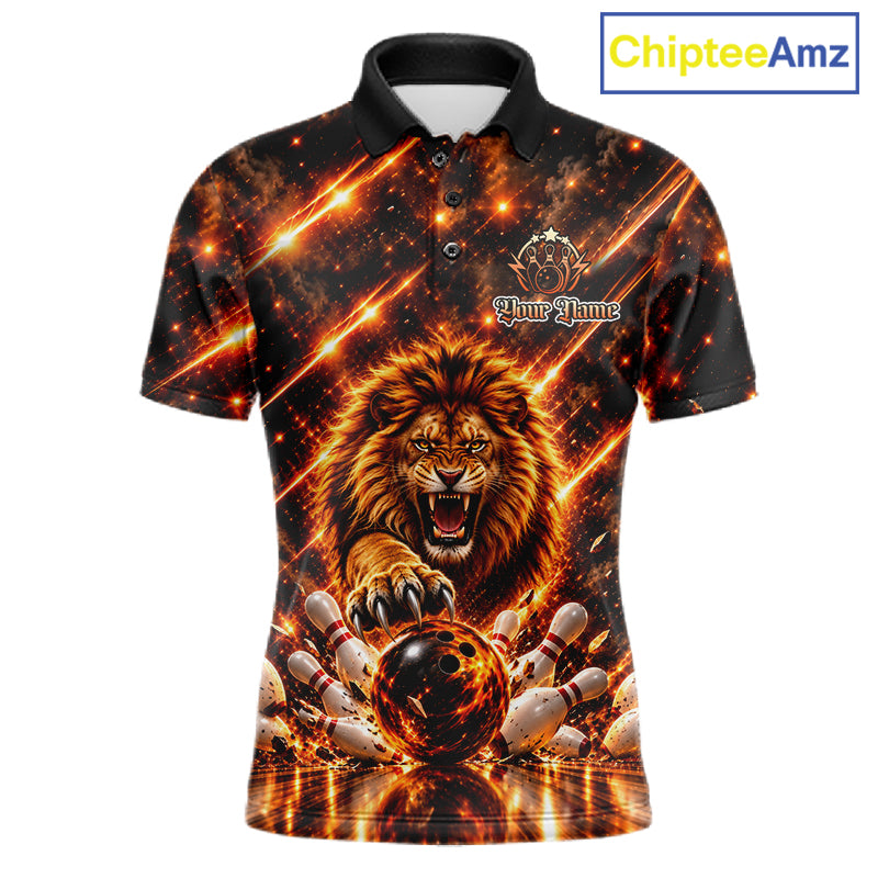 Fire Lion Bowling Shirt For Men Custom Lion Thunder Bowler Polo 1/4-Zip Jersey Bowling Team League NYN4637