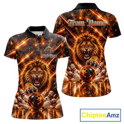 Fire Lion Bowling Shirt For Women Custom Lion Thunder Bowler Polo 1/4-Zip Jersey Bowling Team League NYN4637