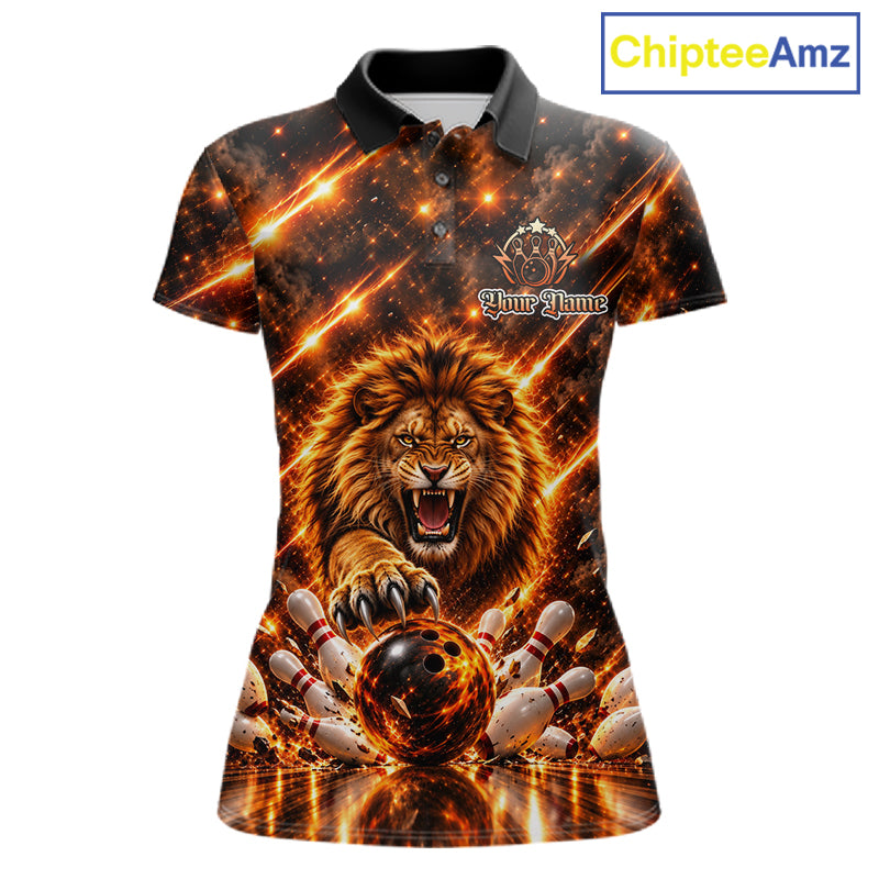 Fire Lion Bowling Shirt For Women Custom Lion Thunder Bowler Polo 1/4-Zip Jersey Bowling Team League NYN4637