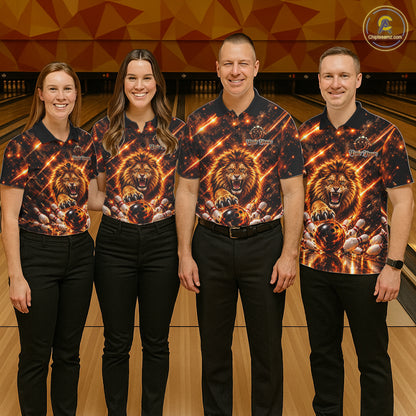 Fire Lion Bowling Shirt For Men Custom Lion Thunder Bowler Polo 1/4-Zip Jersey Bowling Team League NYN4637