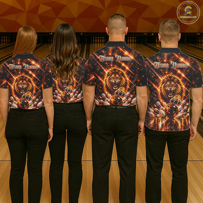 Fire Lion Bowling Shirt For Men Custom Lion Thunder Bowler Polo 1/4-Zip Jersey Bowling Team League NYN4637