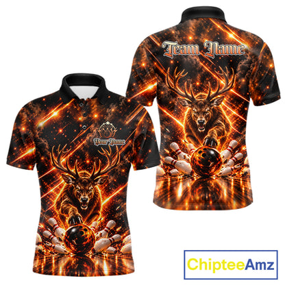 Fire Deer Bowling Shirt For Men Custom Deer Thunder Bowler Polo 1/4-Zip Jersey Bowling Team League NYN4638