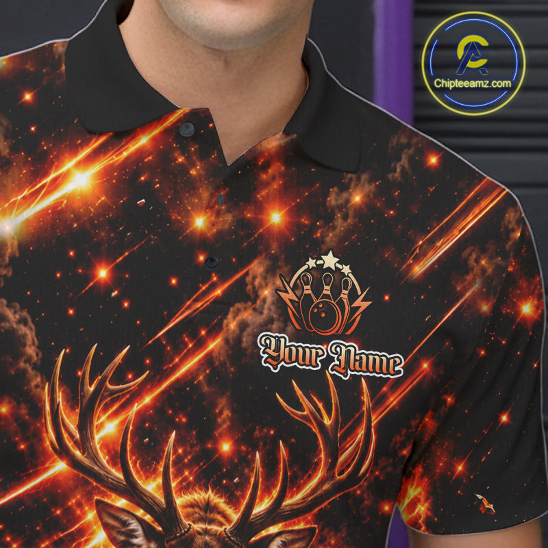 Fire Deer Bowling Shirt For Men Custom Deer Thunder Bowler Polo 1/4-Zip Jersey Bowling Team League NYN4638