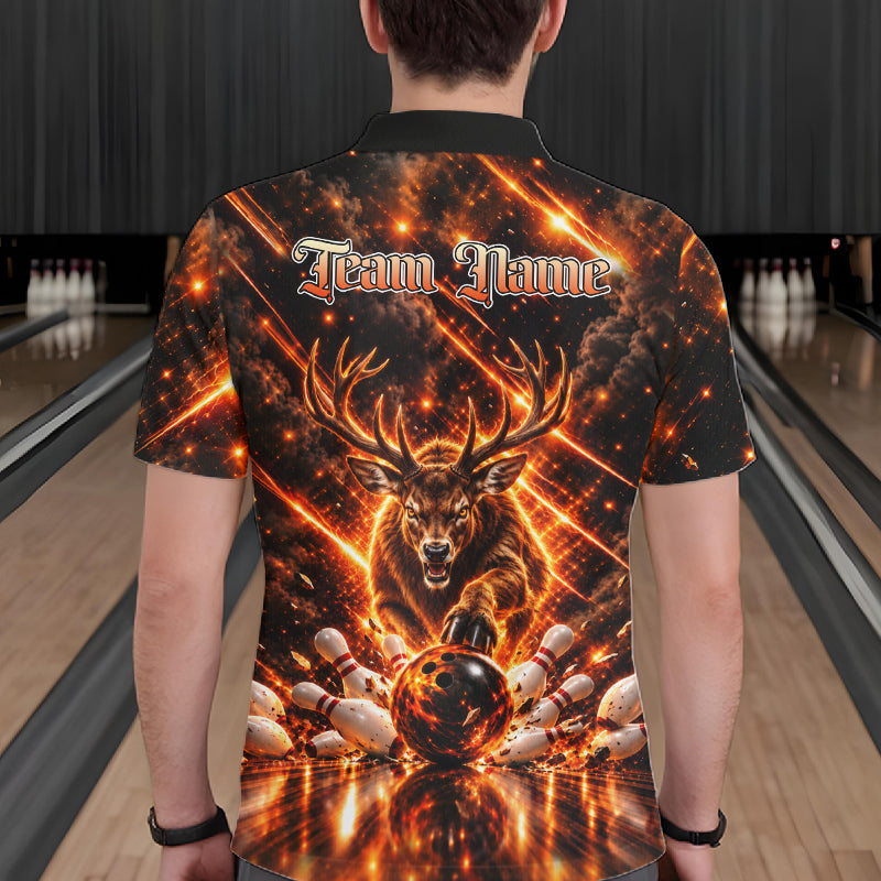Fire Deer Bowling Shirt For Men Custom Deer Thunder Bowler Polo 1/4-Zip Jersey Bowling Team League NYN4638