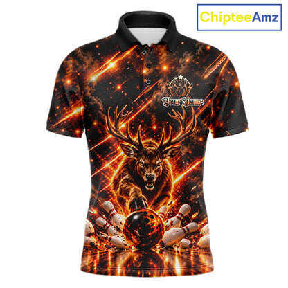 Fire Deer Bowling Shirt For Men Custom Deer Thunder Bowler Polo 1/4-Zip Jersey Bowling Team League NYN4638